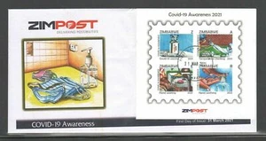 165.ZIMBABWE 2021 IMPERF STAMP M/S CORNA - AWARNESS, VACCINATION FDC - Picture 1 of 1