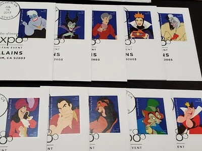 US Forever Stamps Disney Villains (set of 10) Fleetwood FDC 2017 D23 Expo 1st Ed - Image 1 of 4