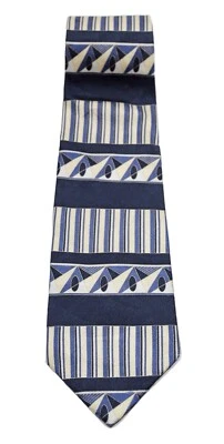 HENRY GRETHEL Vintage Blue & Beige Silk Men's Necktie — 第 1/4 张图片