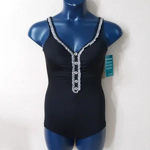 Neu Maxine Of Hollywood One Piece Badeanzug Mädchen Damen Größe 8 Rüsche vorne 5211 - Bild 1 von 6
