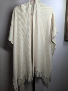Poncho con flecos beige talla única chal delantero abierto Loft para mujer - Imagen 1 de 7