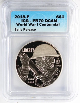 2018 P World War I Centennial Proof Silver Dollar ICG PR70 DCAM Early Release - Image 1 of 3