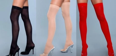 Opaque Nylon Solid Band Stay Up Thigh Highs From Be Wicked Brand Style 1932 - Image 1 of 4