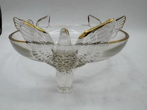 Vintage Jeanette Glas drei Adler Vogel Fuß Schüssel Bonboniere Goldrand 7" - Bild 1 von 8