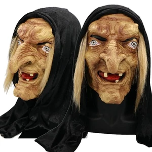 Halloween Scary Witch Mask Nun Scarf Old Woman Full Head Latex Cosplay Prop Mask - Picture 1 of 6