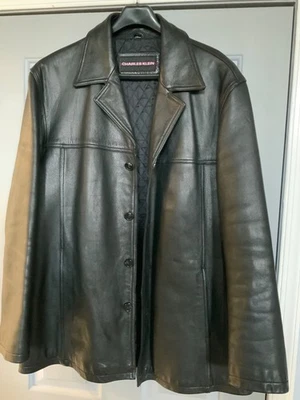 Abrigo Charles Klein Hombre Cuero Negro Talla Grande Pesado Aislado 4 Botones Usado en Excelente Condición Foto 1 de 4