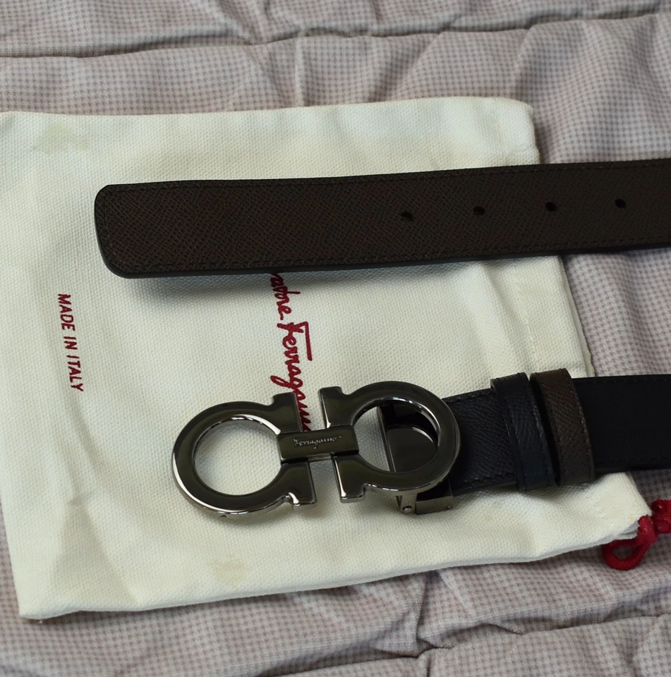 Ferragamo Cinturón Hombre Reversible/Ajustable Gancini Acabado Metálico Hebilla 120cm Foto 1 de 4