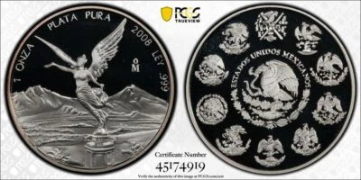 2008 Mo PCGS PR69 DCAM - MEXICO - 1 oz Silver Libertad Un Onza #44560A - Image 1 of 3