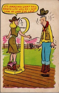 Vintage Comedy Postcard Couple Romance Woman on Scales #2944 - Picture 1 of 2