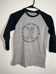 VANS Off The Wall Youth Skateboarding Bear Raglan Sleeve Shirt Gray Black Large - Picture 1 of 4