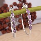 Energy Stone Amethyst Hoop Earring 925 Sterling Silver Jewelry Gift For Her