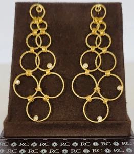 Roberto Coin 18K Yellow Gold Diamond Mauresque Interlocking Circle Drop Earrings - Picture 1 of 16