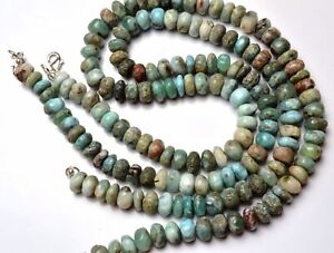 Natural Rare Gemstone Larimar 7 to 8MM Smooth Rondelle Beads Necklace 17.5"