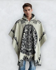 Alpaca Poncho with Hood white Soft Wool | Native Design Aztec Maya Handcrafted - Picture 1 of 12