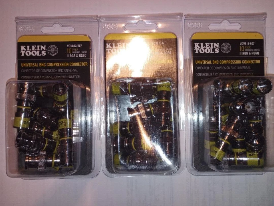 30 Klein Tools VDV813-607 Universal Compression Connectors, BNC, RG6/6Q, Male - Image 1 of 1