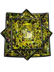 Bunte Mosaik Teller Handgefertigt Quadratisch Deko 3er Set Mehrfarbig - Bild 1 von 13