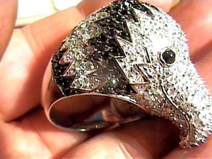 Black white SAPPHIRE RING 8.75 ELEGANT COCKTAIL STERLING SILVER 925 eagle pave - Bild 1 von 12