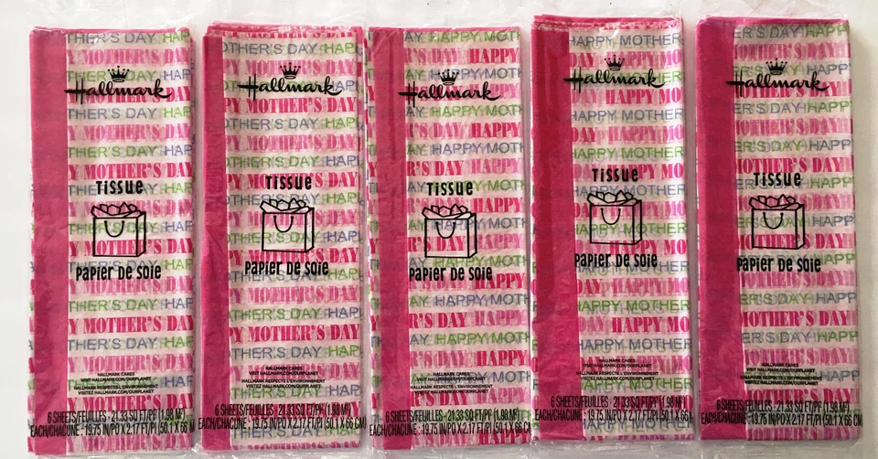 5 Lot Tissue Paper MOTHER'S DAY Colorful Green Blue Pink Print - Image 1 of 1