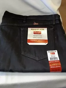Men's Rustler by Wrangler Classic Regular Fit Straight Leg Jeans Black 52x30 - Picture 1 of 4