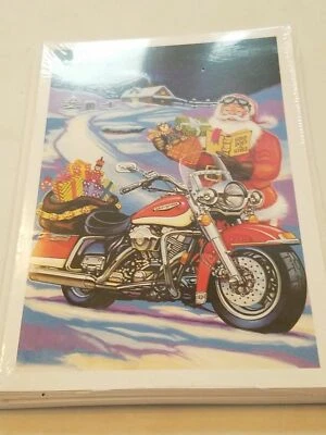 HARLEY DAVIDSON CHRISTMAS CARDS #X613 HARLEY SANTA DELIVERING XMAS GIFTS (10) - Image 1 of 3