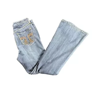 Pantalones de mezclilla para mujer Seven7 Bootcut estrás adornados bolsillo cintura 28 - Imagen 1 de 10