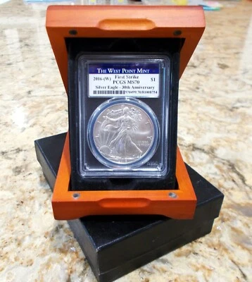 2016-W WEST POINT US MINT FIRST STRIKE PCGS MS70 SILVER EAGLE 30TH ANNIVERSARY - Image 1 of 4