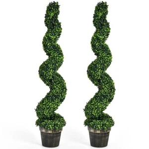 4’ Artificial Boxwood 2 Pack Spiral Topiary Tree UV Home Decor Green In/Outdoor - Picture 1 of 14