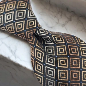 STAFFORD Men's Necktie, HAND MADE, Color Black & Khaki,  Geometric Pattern Tie. - Picture 1 of 10