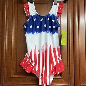 NWT MILLIE LOVES LILY Girls 4 Ruffle One Piece Swim Suit Red White Blue USA - Picture 1 of 6