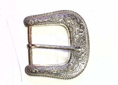 Vintage Western Belt Buckle Engraved Metal Cowboy Design - Image 1 of 4