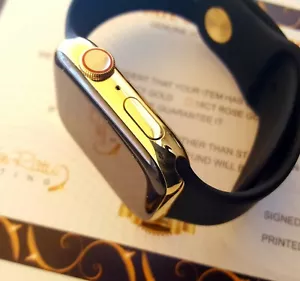 24ct Gold Plated 44MM Apple Smart Watch Series 4 24ct Black Sports Band 24K - Picture 1 of 5