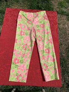 Saks 5th Avenue Real Clothes Floral Side Zip Pants Womens Size 6 Green Pink wow - Picture 1 of 6