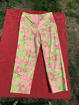 Saks 5th Avenue Real Clothes Floral Side Zip Pants Womens Size 6  Green Pink wow - Image 1 of 4