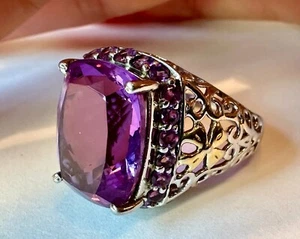 STS Amethyst Large Bali Style Purple Statement Ring .925 Silver Scroll-Size 8.5 - Picture 1 of 11
