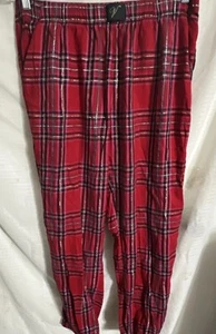 Victoria's Secret Pajama Pants Womens M Red Plaid Metallic Silver Lounge Elastic - Picture 1 of 7