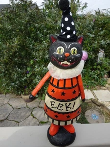 Halloween Resin Mache Folk Art Halloween EEK! Party Cat Standing Jointed Arms - Picture 1 of 8
