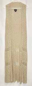 Joe Boxer Boho Maxi Duster Vest Crochet Open Knit Beige y2k Hippie Western L/XL - Picture 1 of 8