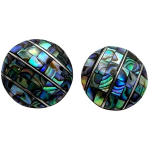 Aretes circulares redondos concha de abulón vibrantes de 5/8 pulgadas de diámetro - Imagen 1 de 6