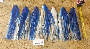 Squid Skirts Lot - Qty 7 =  Saltwater Squid - 10"  Heavy  Blue & White - Picture 1 of 1