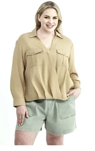 Terra & Sky Women’s Plus Size Surplice Top with Long Sleeves, Size 0X - Picture 1 of 4