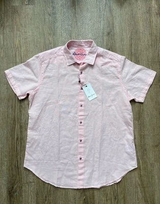 Robert Graham Borsi Linen Blend Short Sleeve Shirt Pink Men’s Sz Small $198 - Image 1 of 4