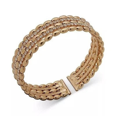 Brazalete Brazalete Brazalete Anne Klein Tono Dorado Cristal Estilo Mujer Moda Moda Foto 1 de 4