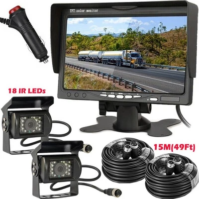 4Pin 7" Reverse Monitor 2x Car Backup Camera for Truck Bus RVs Trailer RV 12-24V - Image 1 of 4