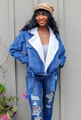 Veste En Velours Côtelé Bleue - Photo 1/4