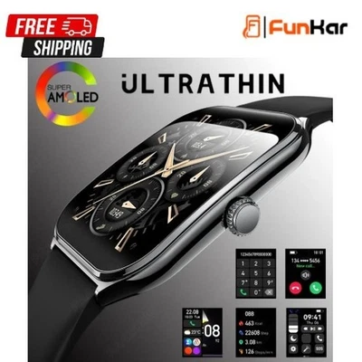 Ultra Thin Smart Watch Men 1.96" AMOLED 360*360 HD Display Always Show Time Call - Image 1 of 4