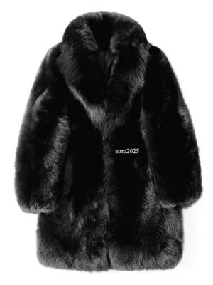 Winter Faux Fox Fur Coat Men's Mink Coat Full All-in-one Mid-length Jacket Black - Image 1 of 4