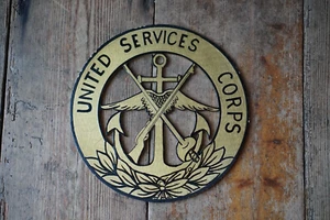 Vintage United Service Corps Marine Militär Holz Heraldische Plakette - Bild 1 von 8
