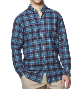 Chaps Men's Flannel Shirt Classic Fit Brushed Cotton Blue Red Plaid Sizes S-2XL - Picture 1 of 2