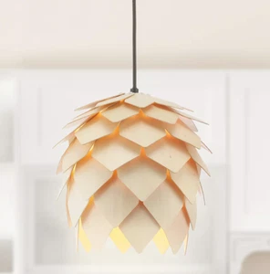Jonathan Y Simon 11.75 in. 1-Light Natural/Black Pinecone Wood Pendant - Picture 1 of 10
