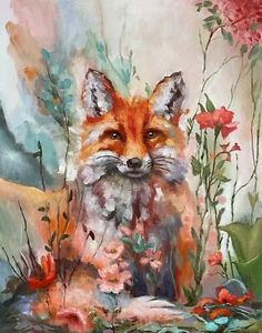 Flower fox abstract fantasy oil painting.20'' x 16'' - Picture 1 of 9